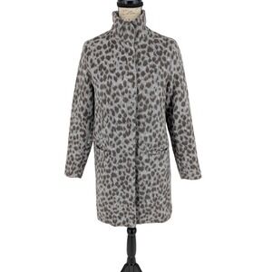 Old Navy Coat Size XS Gray Leopard Faux Fur Zip Preppy Academia